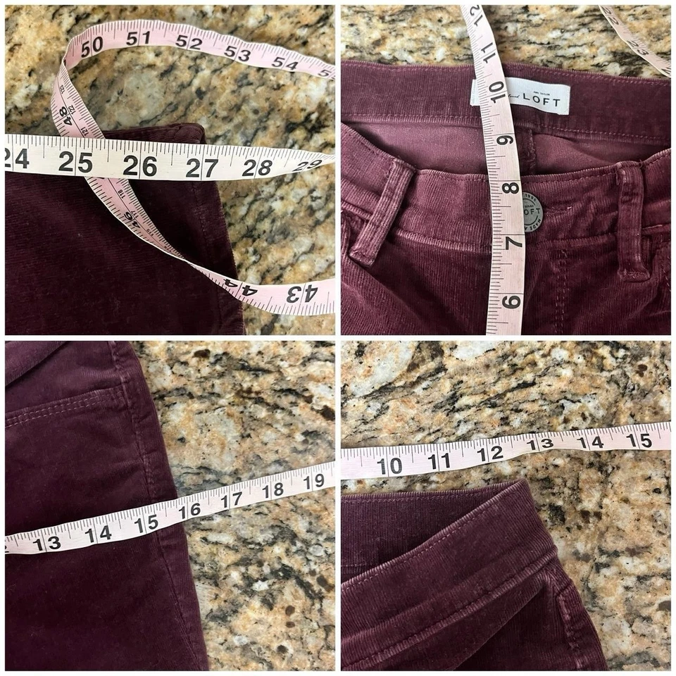Pantalones de pana ajustados Loft cintura alta talla 25 tiro bajo Syrah vino informales preppy Foto 4 de 4