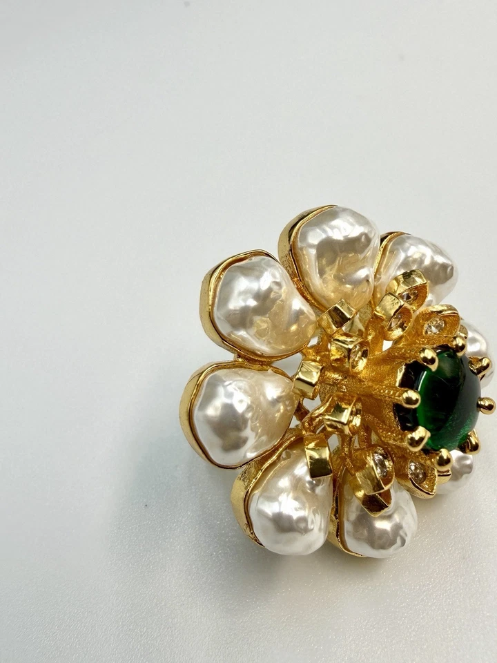 Mother Of Pearl 镀金戒指 带翡翠绿石 — 第 3/4 张图片