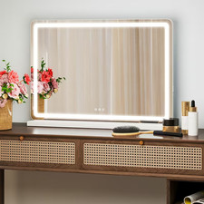 Large Rectangular LED Vanity Mirror Tabletop Lighted Makeup Mirror Touch Screen
