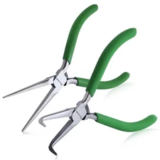SPEEDWOX 2PCS Mini Bent Needle Nose Pliers With Teeth And petit, Green