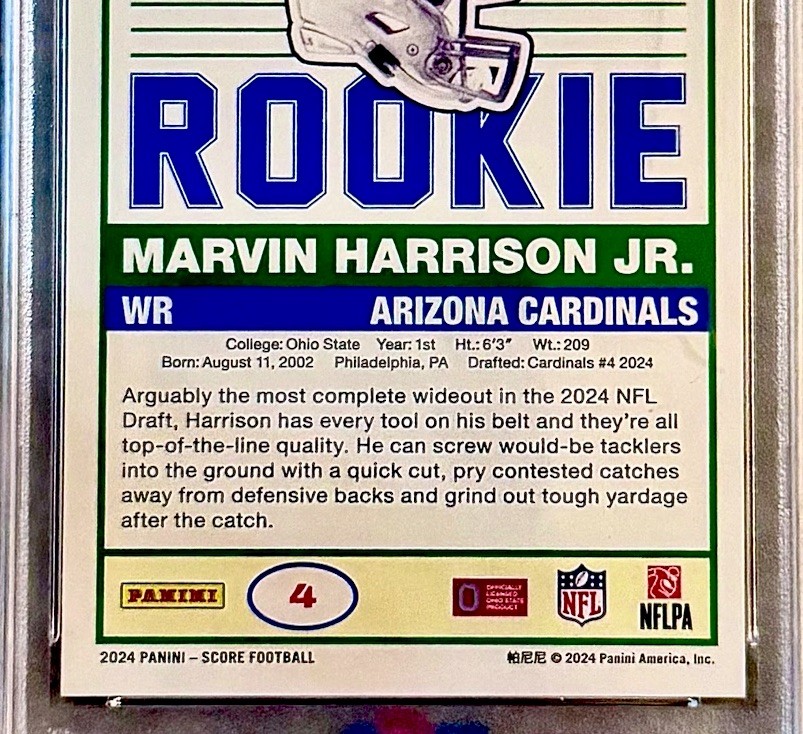 2024 PANINI MARVIN HARRISON JR. #4 RC SCORE 35TH ANV. ROOKIE GOLDZONE /50 PSA 10 view 6