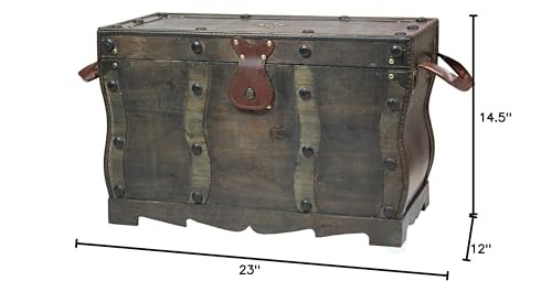 Antique Style Distressed Wooden Pirate Treasure Chest, Coffee Table Trunk 