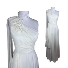Vintage One Shoulder Wedding Dress Ivory Grecian Bridal Gown Floral Goddess