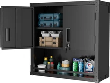 New Wall Mounted Storage Cabinet with Locking Doors and Adjustable Shelf Black