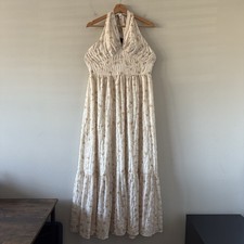 SHEIN Floral Halter Tiered Smocked Maxi Dress Size XL Milk Maid Prairie Cottage