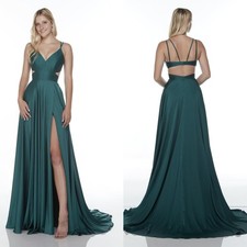 Alyce Paris 60453 Sage Green Satin Chiffon V-neck Cut-out Elegant Maxi Dress 4