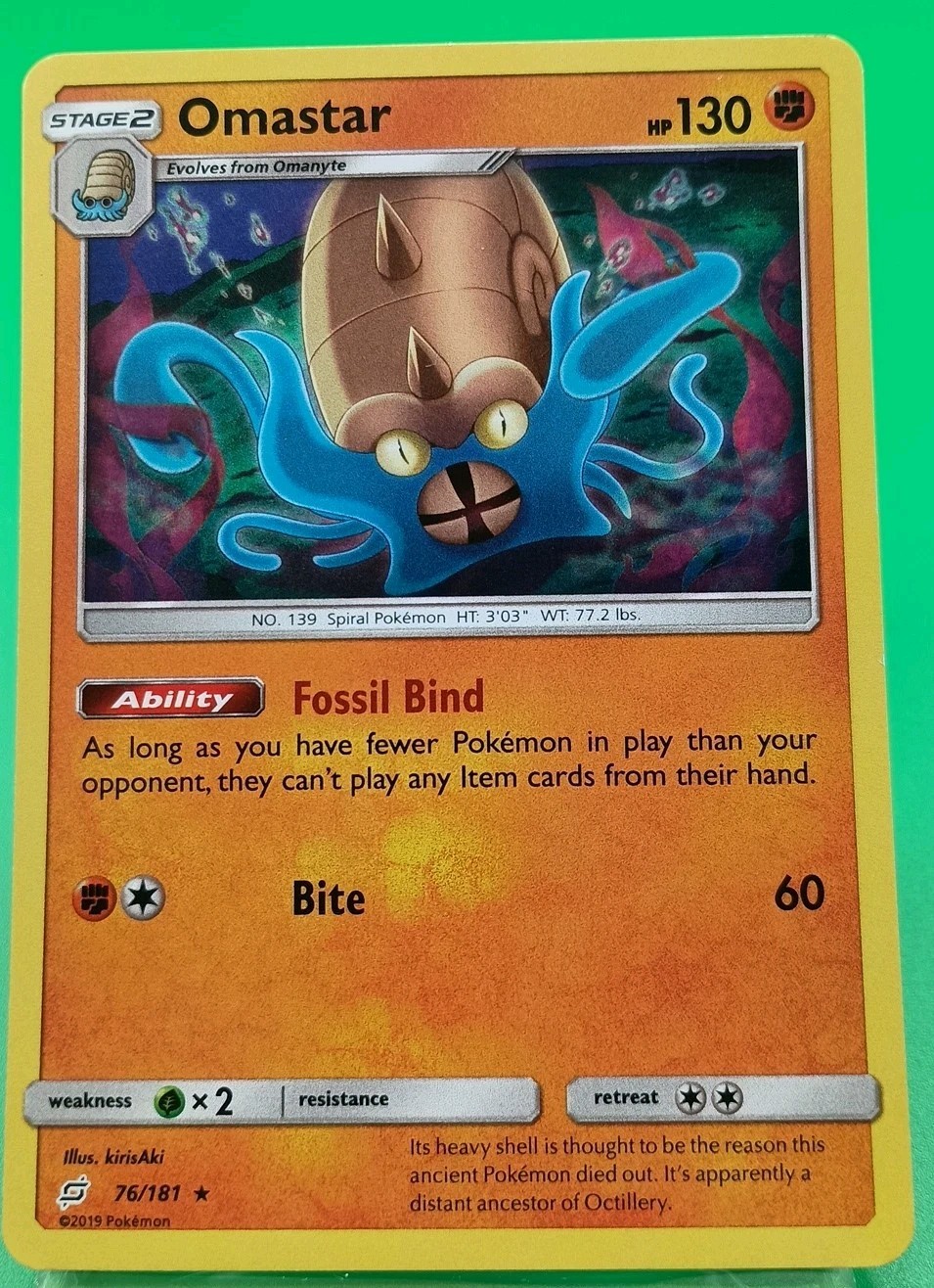 Pokemon Omastar 76/181 Team Up Holo Rare LP