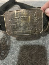 Vintage Union Pacific Belt Buckle With Six Brass Horse Related Medallions