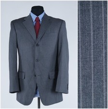Mens Grey Striped Blazer 40R UK Size VUNIC Polyester Sport Coat Jacket