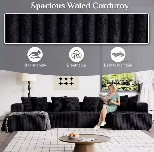 131" Modular Sectional Couch, Boneless Sofa Sleeper Sofa w/Memory Foam - Picture 6 of 8