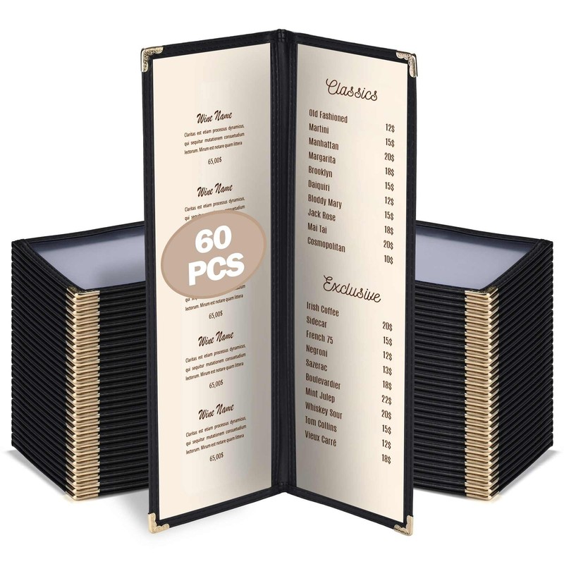 WeChef 60 Pcs Restaurant Menu Covers Holder 4.25x14" 2 Page 4 View for Wine List