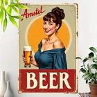 2D Flat, 1pc, Vintage Amstel Beer Lady Retro Tin Metal Signs - Perfect for Bar