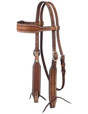 Tough 1 Bridle Leather Wide Barbed Wire Detail Medium Oil 42-1417