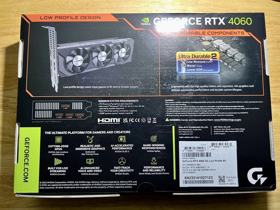 Gigabyte Nvidia Geforce RTX 4060 OC Low Profile LP 8GB GDDR6 Graphics Card PC - Image 2 of 4