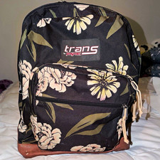 JanSport Trans Floral Print Backpack Black/Beige/Brown Zip Padded Straps