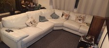 Large Cream Italian Leather Corner Sofa – 3 Sections – Collection Only