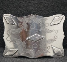 XD27120 VINTAGE 1970s ABSTRACT ARTWORK WESTERN FASHION SILVERTONE BELT BUCKLE