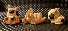Lot of 3 Laughing Pig Figurines – Spotted Black & Pink Pigs Rolling Over – Farm