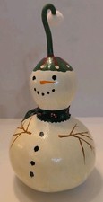 Hand Painted Gourd Snowman Frosty Hat Scarf Primitive Winter Signed 5"x10" XMAS