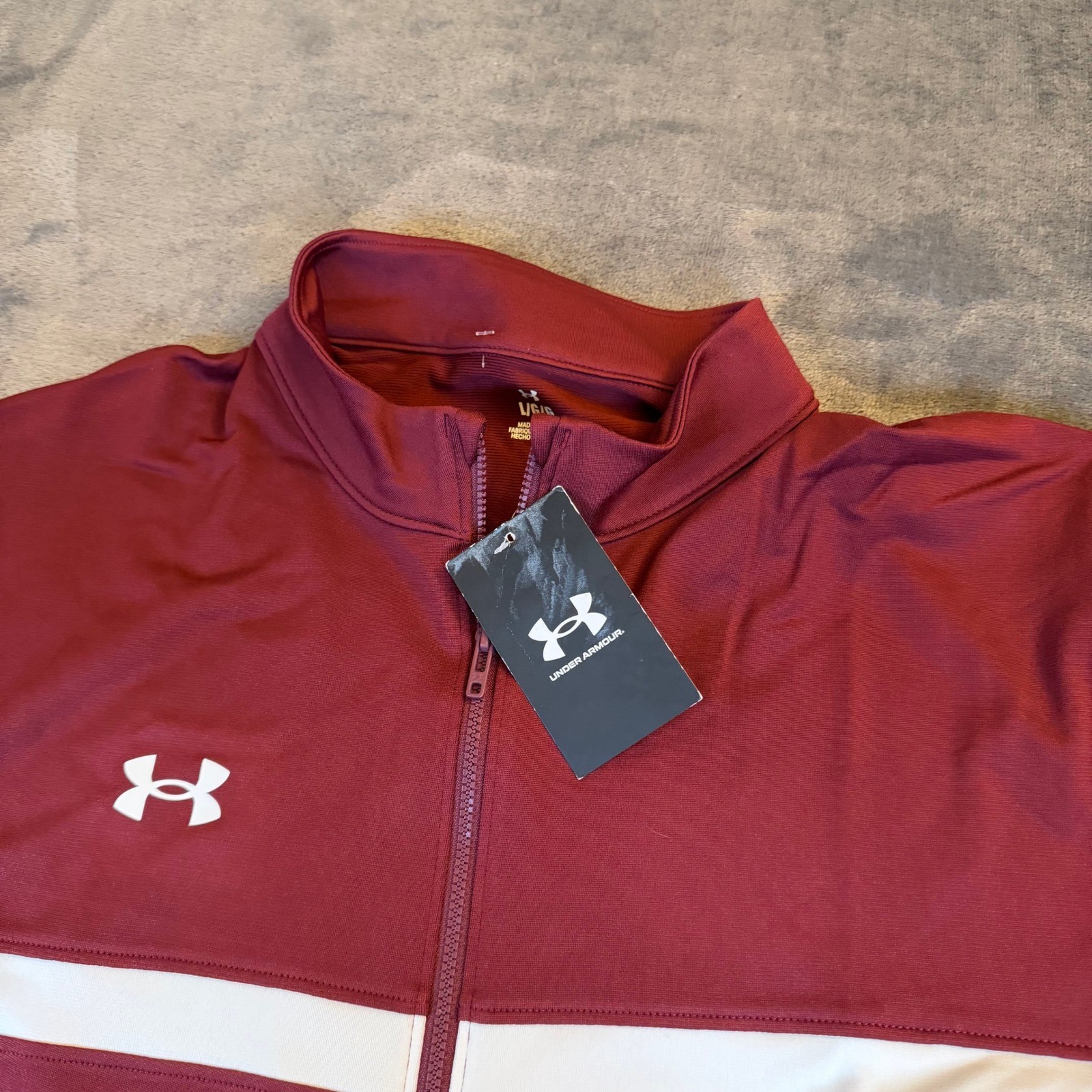 Under Armour Track Jacket Maroon White Team Warm Up Full Zip Mens Large NWT thumbnail 2
