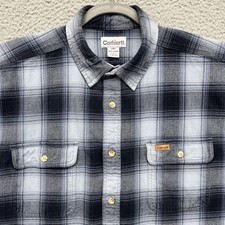 Carhartt Flannel Shirt Mens 2XL Blue Plaid Long Sleeve Button Thick Heavyweight