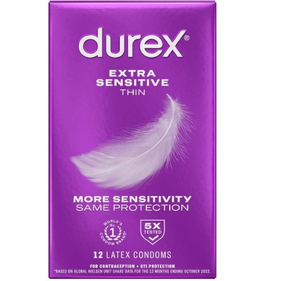 Durex Extra Sensitive Lubricated Ultra Thin Premium Condoms, Regular Fit, 12 Cou