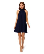 Adrianna Papell Women's Chiffon Mock-Neck Sleeveless Shift Dress Blue Size 10