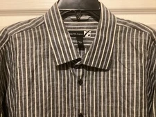 Saks Fifth Avenue Shirt Men 3XL 100% Linen Button Up  Striped Casual ~EUC~