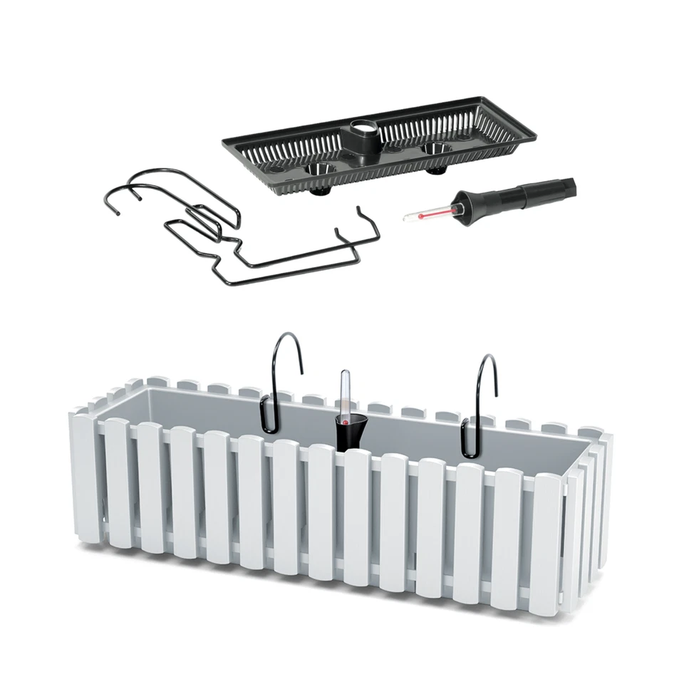 Blumenkasten mit Halter Balkonkasten Mit Bewässerungssystem (Weiß; 2 Größen) - Bild 2 von 4