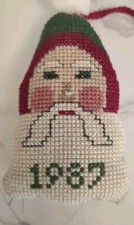 VTG Needlepoint Santa 1987 Ornament