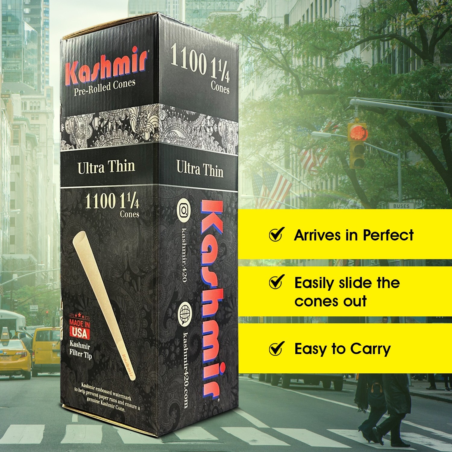 Kashmir Pre Rolled Cones 1-1/4 Bulk Pack Ultra-thin Rolling Paper Cones: 1100 Ct