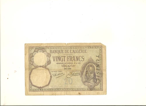 Banknote Bank Algeria 20 Francs 1941.Ref63642