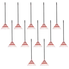 12PK Durable Red 24 Steel Tine Thatching Leaf Rake w/ Steel Handle