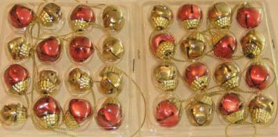 Mini Ring Bell Ropes Christmas Bell Ropes Miniature Ornaments 4 Sided Metal Shiny Red and ...