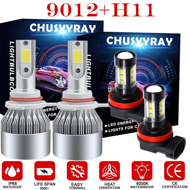 4Pcs 9012 LED Headlight+H11 Fog Light Bulbs For Fiat 500 500X 500L 2014