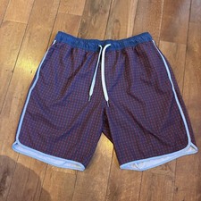 Mens Fair Harbor The Anchor Swim Shorts Trunks 8" Blue Red Geometric Lined sz L