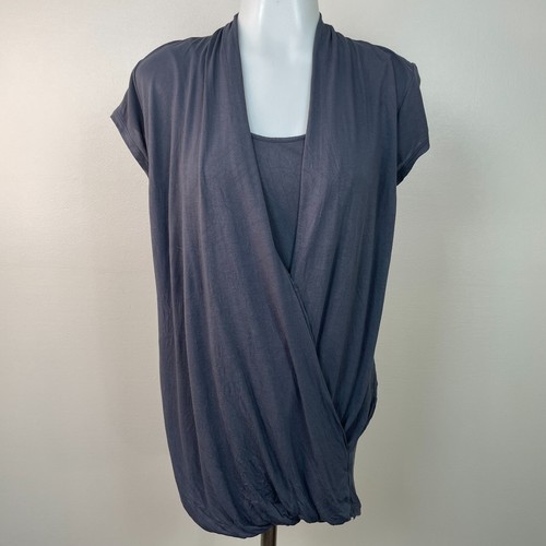 Cabi Top Small Gray Fickle Wrap Tee Short Sleeve Shirt Women's