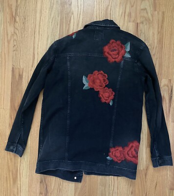 American Eagle Floral Embroidered Black Denim Shirt/Jacket S, Small  Oversized
