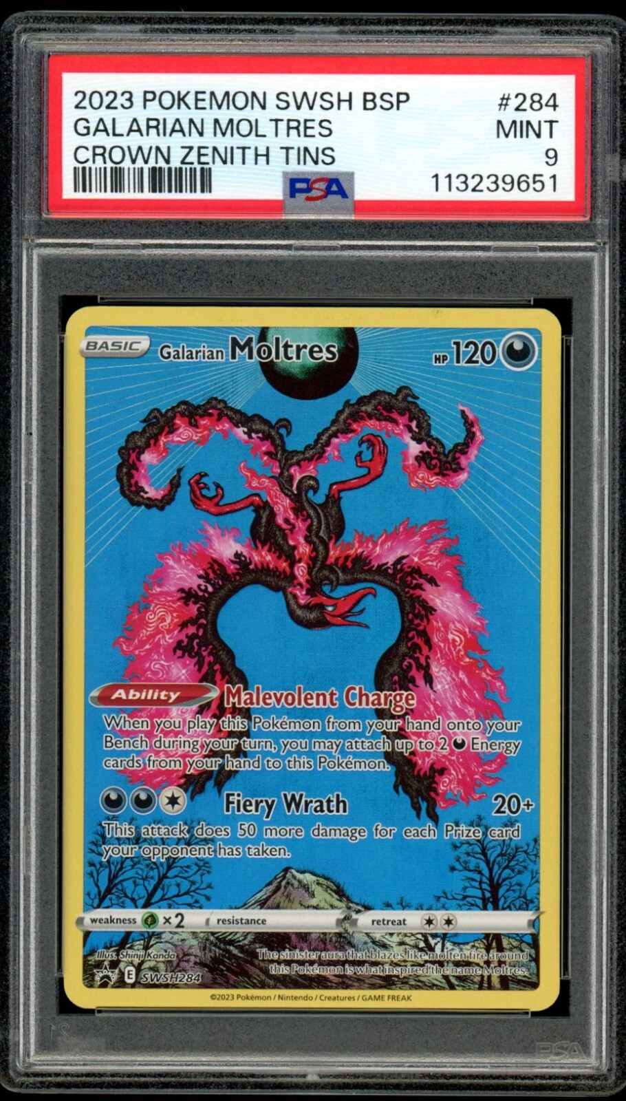 2023 Pokemon Sword&Shield Black Star Promo #284 Galarian Moltres Full Art PSA 9