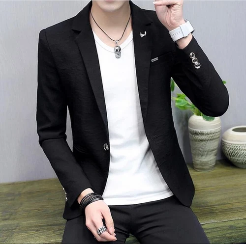 Mens One Button Casual Blazers Jacket Lapel Collar Summer Slim Fit Coat Outwear - Bild 3 von 15