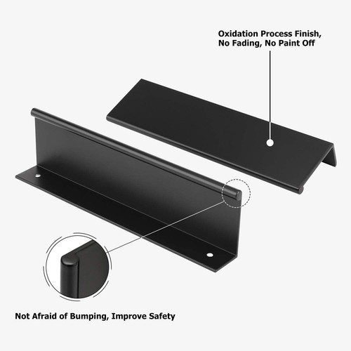 8 PCS - 5.9" 150mm Flat Black Modern Edge Drawer Pull Bathroom Kitchen Cabinet - Picture 7 of 9