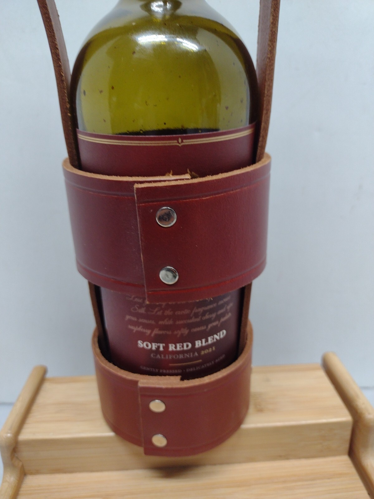 Triple LLL Genuine Brown Leather Wine Single Bottle Caddy O Carrier/Protector