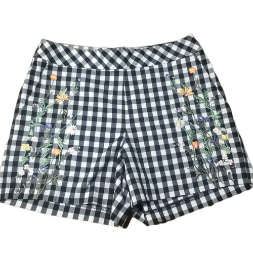 For The Republic Shorts schwarz weiß Gingham Blumen bestickt Größe 4 Reißverschluss hinten
