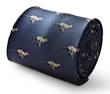Frederick Thomas Designer Mens Tie - Dark Navy Blue - Embroidered Cheetah