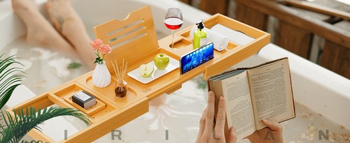 Yirilan Bamboo Bath Tray, Foldable Premium bath caddy - Picture 9 of 11