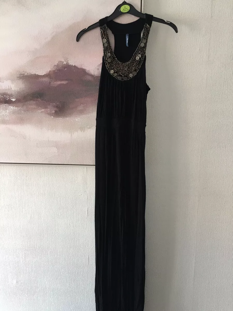 Peacocks E vie Black Size 10 Maxi Dress Decorative Neck Holiday