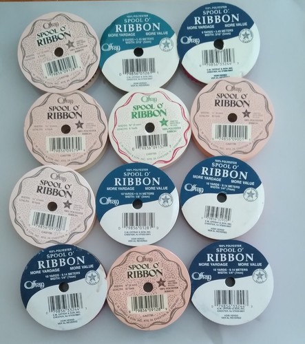 LOT OF 12 OFFRAY SPOOLS OF RIBBON MULTICOLORS 3/16, 3/8, 1/4 WIDTHS - Picture 2 of 13