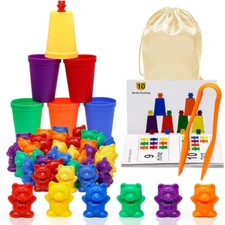 Color Matching Game Counting Bears with Matching Sorting Cups, Color Recognition