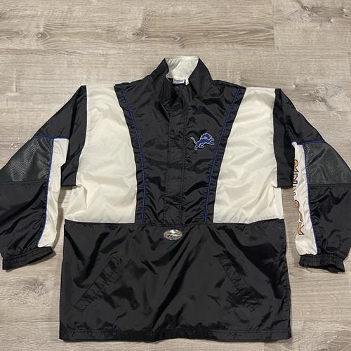 Vintage Reebok Detroit Lions Windbreaker Jacket XL Black Blue