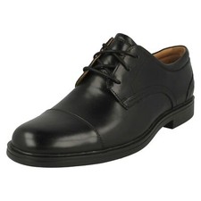 Mens Clarks Formal Smart Lace Up Work Office Black Leather Shoes Un Aldric Cap